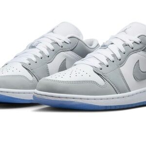 Jordan 1 Low White and Gray Sneakers with Blue Soles
